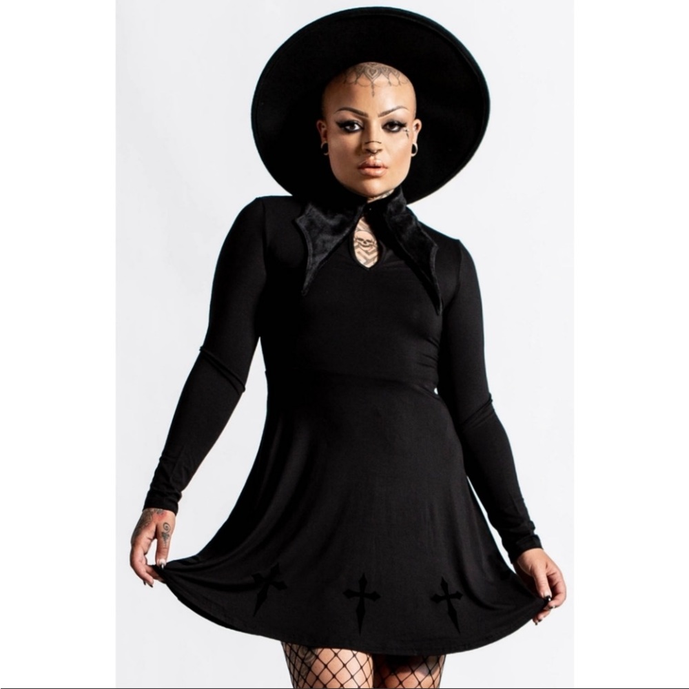 Killstar Bat Collar Dress 🦇 with Cross Trim